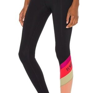 P.E Nation Black Leggings with Pink, Red and Tan Colorblock Panel